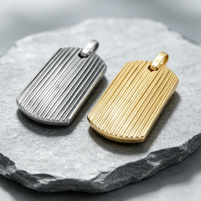 Kemston Stainless Steel Textured Tag Pendant Necklace for Men Minimalist KP118338-KJX