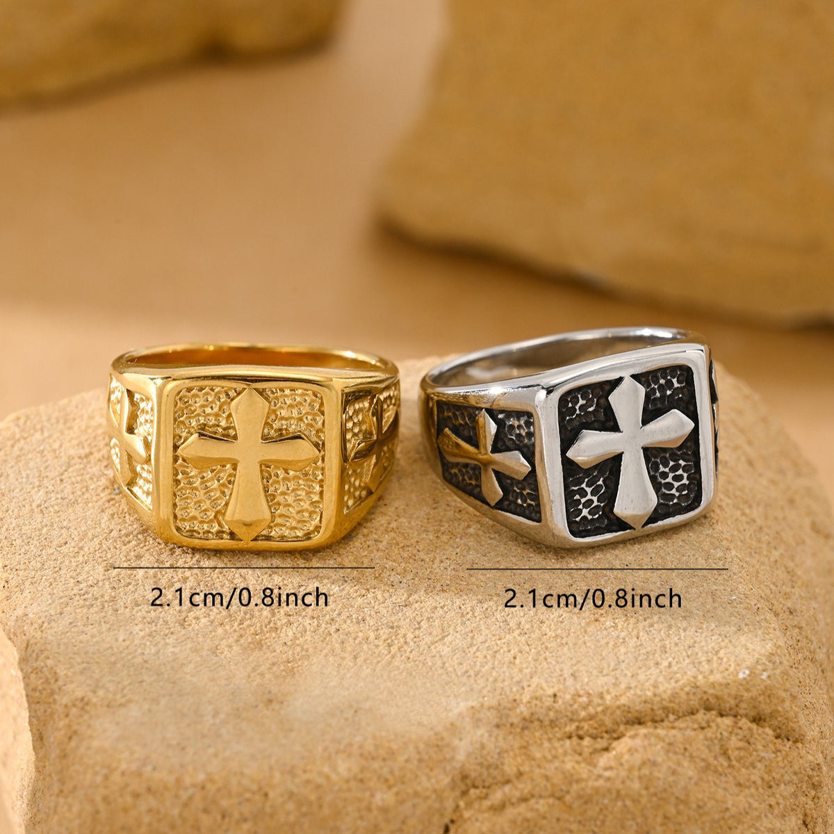 Kemstone Square Cross Signet Ring for Men Stainless Steel Vintage TR0532