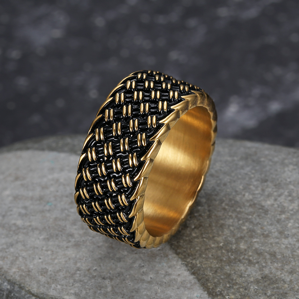 Kemstone Stainless Steel Woven Ring for Men – Vintage Punk Wide Design TR0457