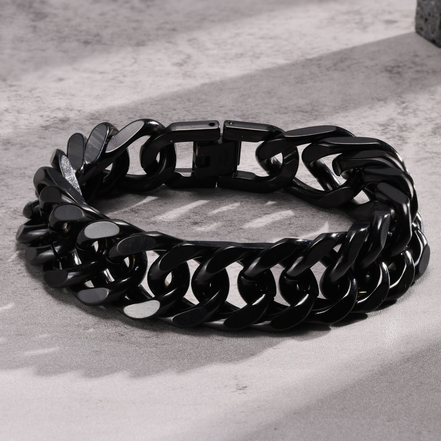 Kemstone Men’s Stainless Steel Cuban Bracelet – 15mm Dual-Weave Chain BR-1369