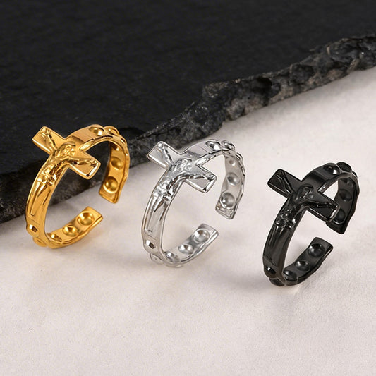 Kemstone Stainless Steel Cross Open Ring for Men Vintage RC-1073