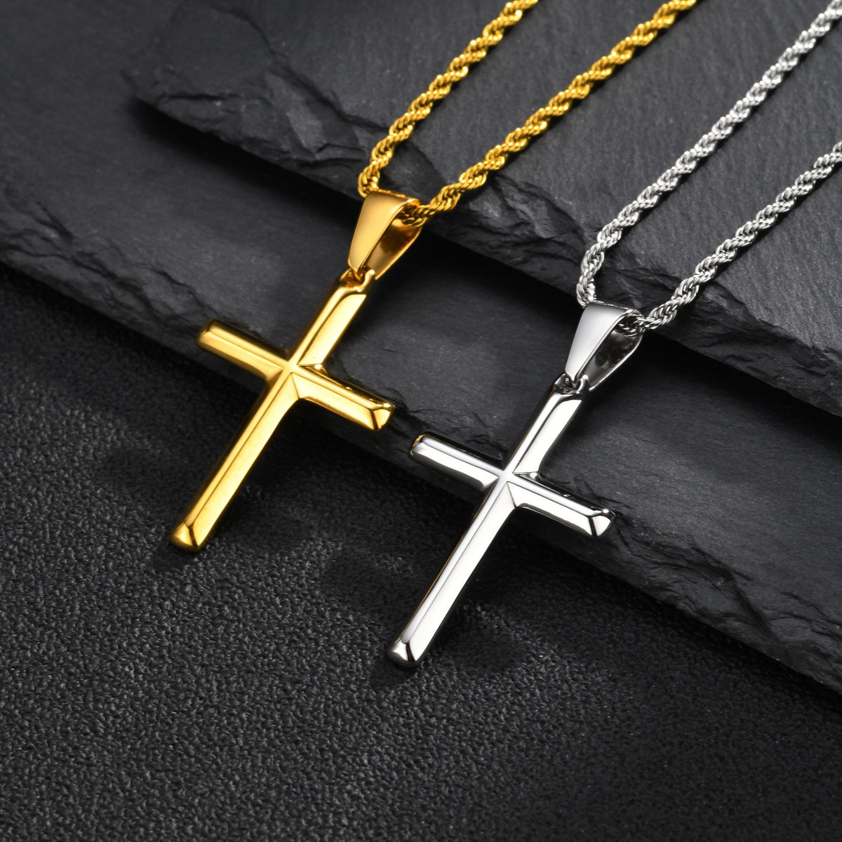 Kemstone Stainless Steel Cross Necklace for Men Rounded Edge PN-2473