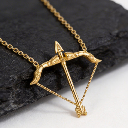 Kemstone Stainless Steel Bow Arrow Pendant Necklace for Men Gold Tone NC-2638G