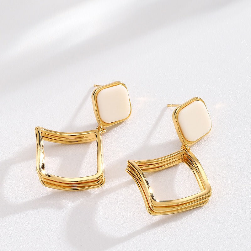 Kemstone Geometric Square Drop Earrings for Women Hollow Gold Tone Copper TD14464