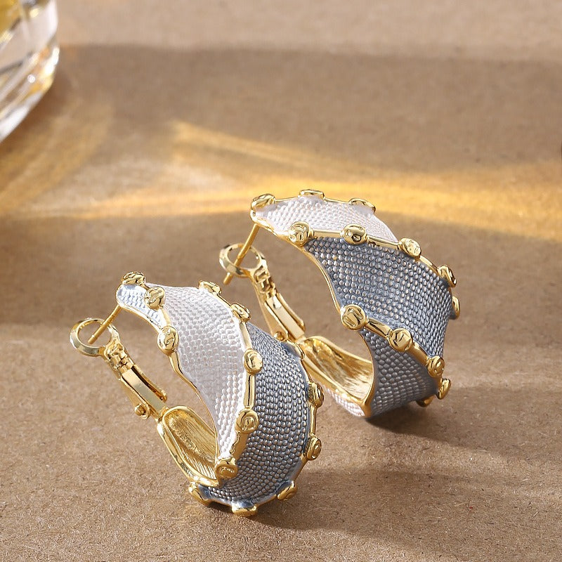 Kemstone Textured Hoop Earrings for Women Contrast Enamel Copper TD14008