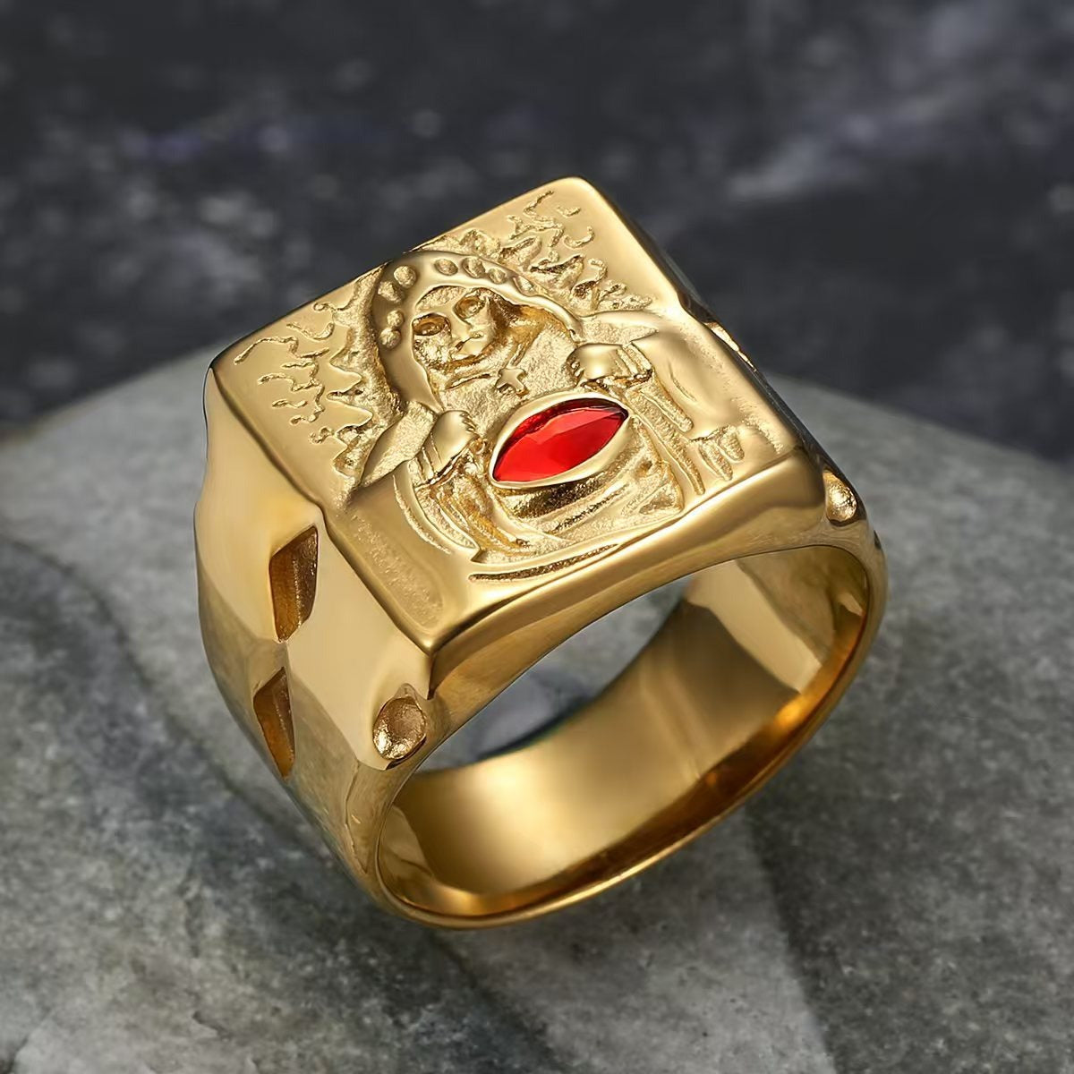 Kemstone Figure Signet Ring for Men Marquise Cubic Zirconia TR0535