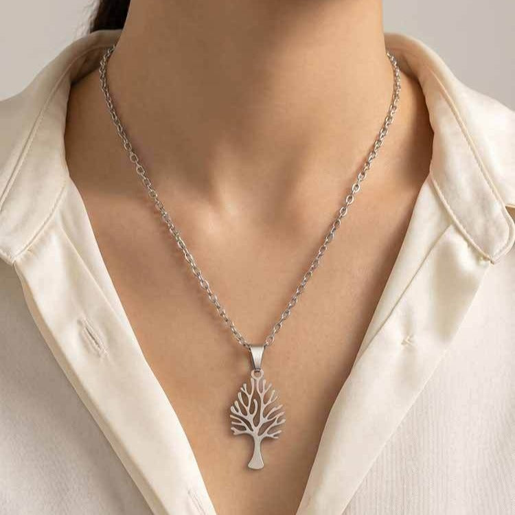 Kemston Stainless Steel Tree Of Life Pendant Necklace for Men Women Minimal Nature Design PN-2357