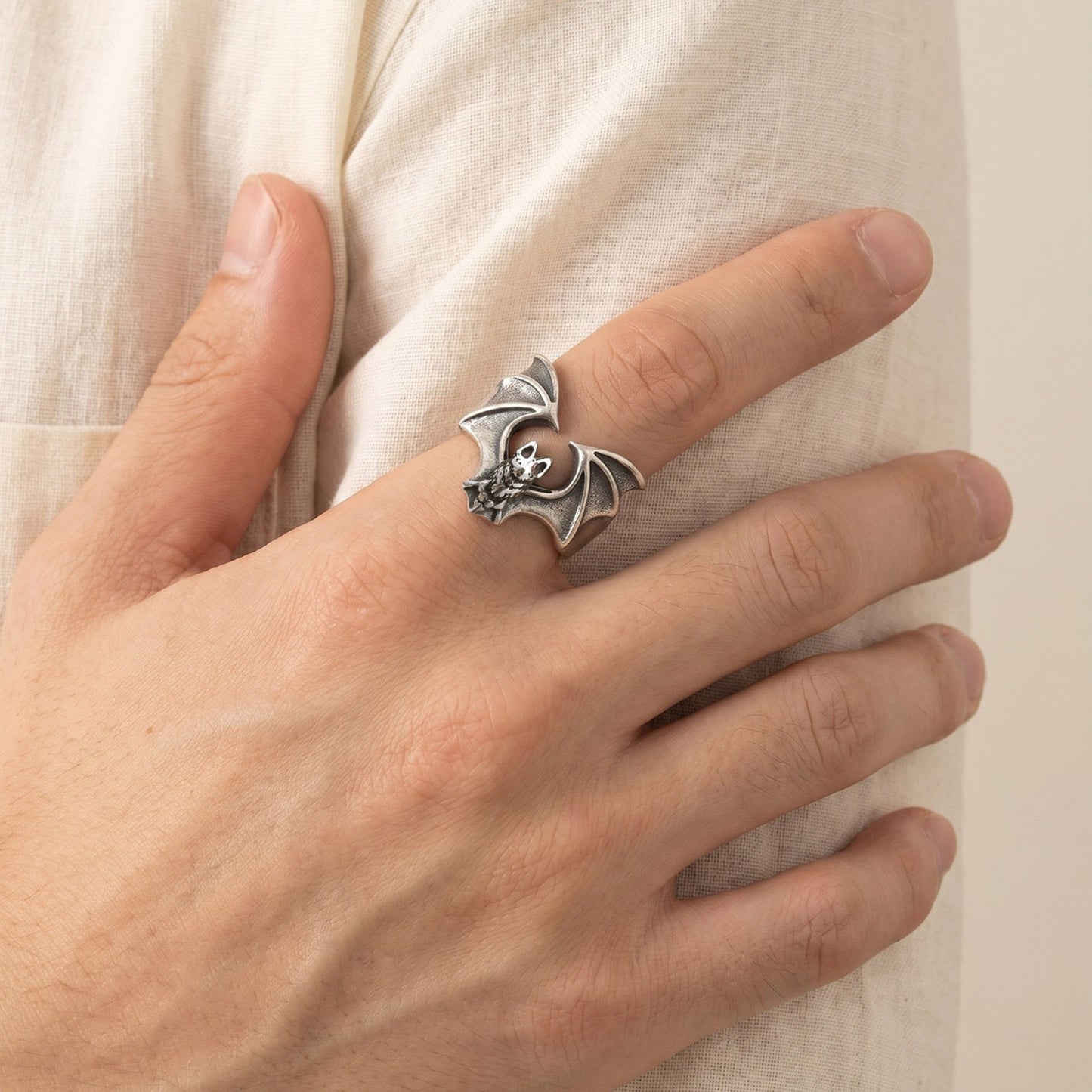 Kemstone Stainless Steel Bat Ring for Men Gothic Silver Style RC-139