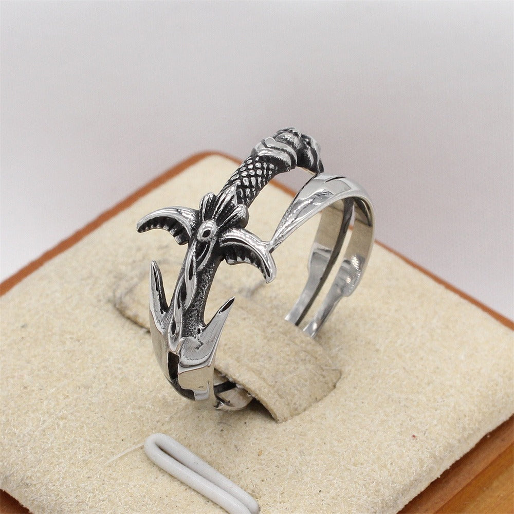 Kemstone Sword Ring for Men Titanium Steel Blade Wrap Vintage Open Style R1874