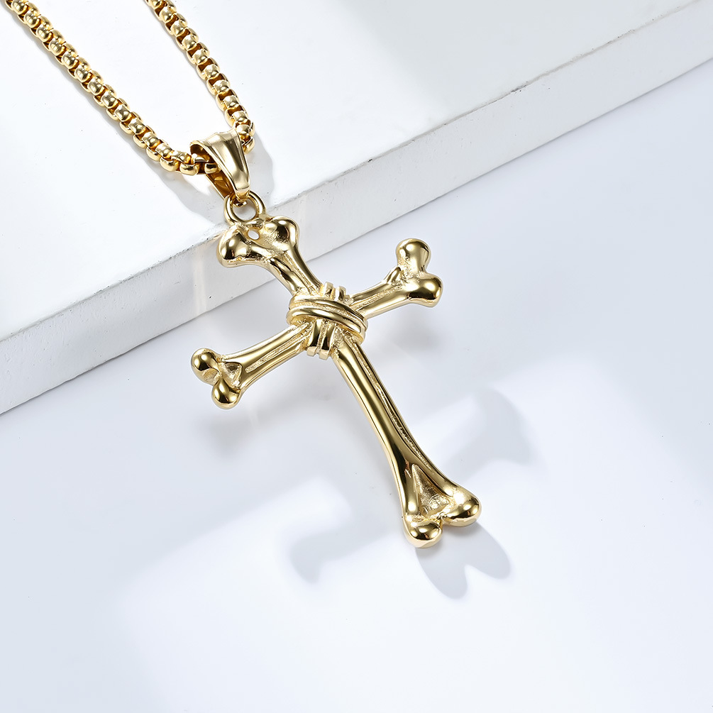 Kemston Stainless Steel Bone Cross Pendant Necklace for Men Gothic K-PT463