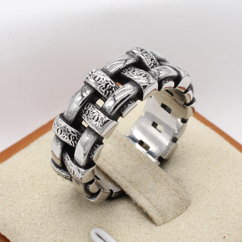 Kemston Titanium Steel Braided Ring for Men Vintage Gothic Band Style R1669