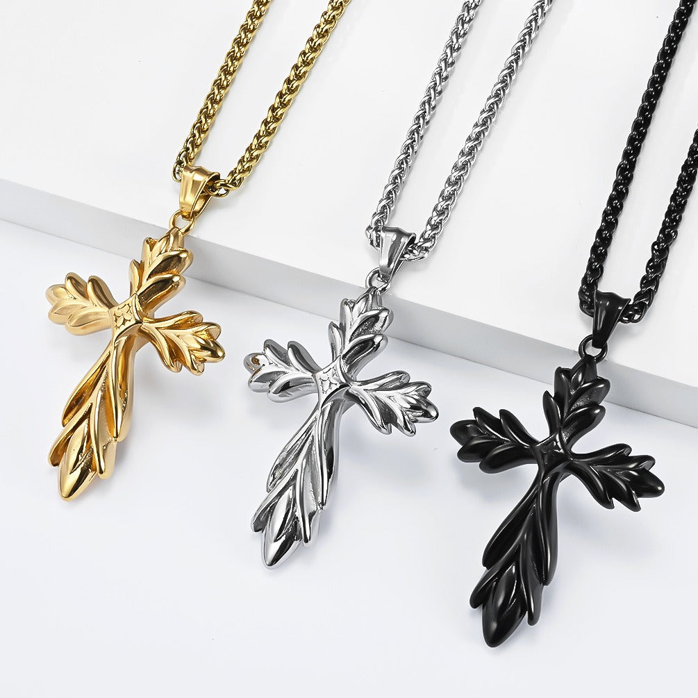 Kemstone Gothic Iris Cross Stainless Steel Pendant Necklace for Men Rock Motorcycle Style K-PT726