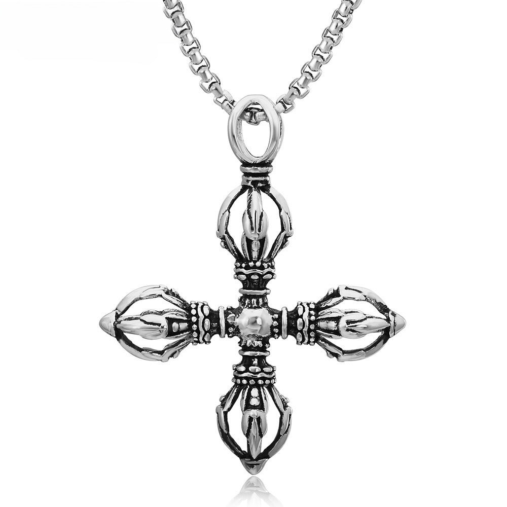 Kemstone Gothic Cross Titanium Steel Pendant Necklace for Men Vintage Symmetrical P0012