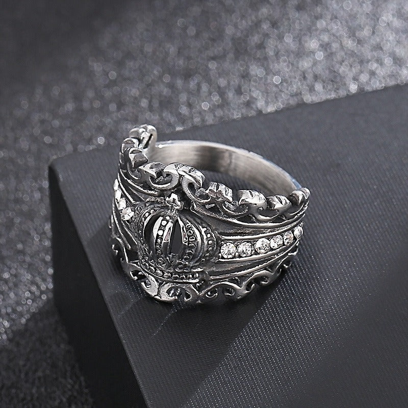 Kemstone Titanium Steel Crown Ring with Cubic Zirconia for Men KR101549-KFC