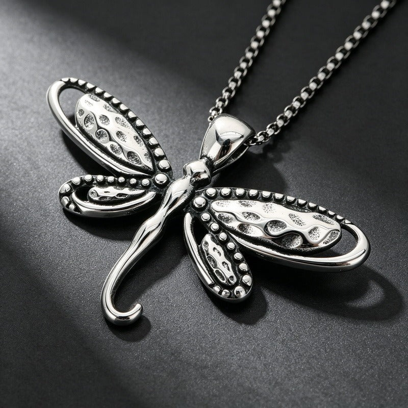 Kemstone Stainless Steel Dragonfly Winged Figure Pendant Necklace for Men Gothic K-PT668