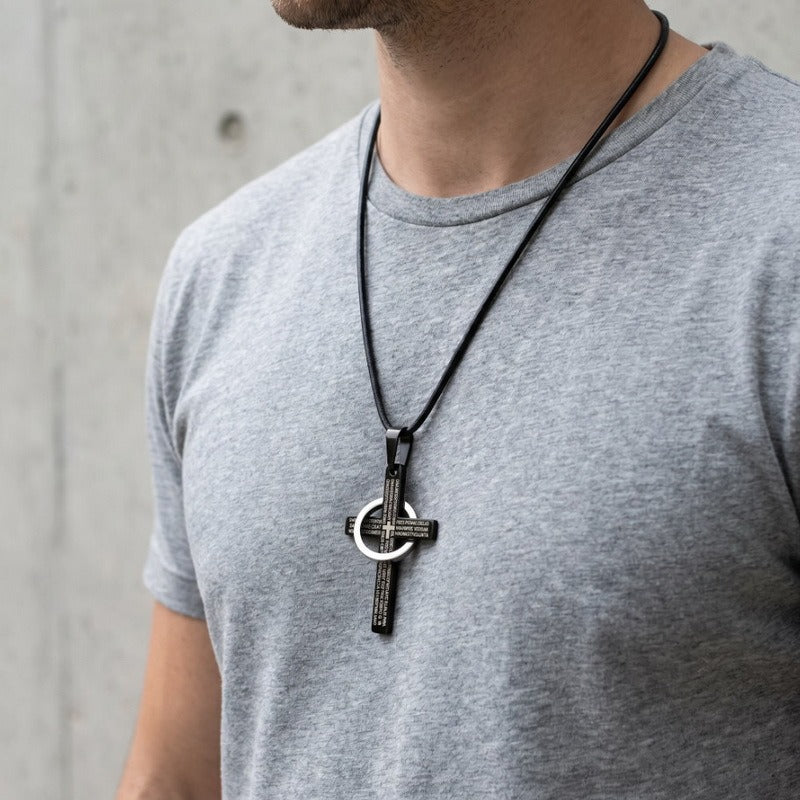 Kemstone Titanium Steel Engraved Cross Pendant for Men Vintage Ring Cross Chain KP119055-Z