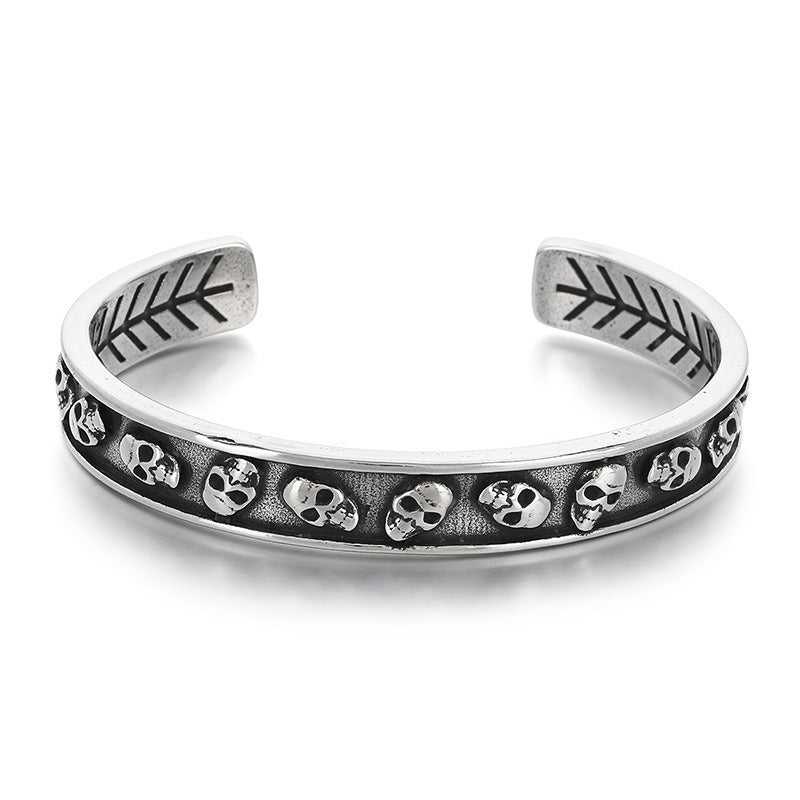 Kemstone Dark Metal Eye & Relief Head Titanium Steel Cuff Bracelet for Men – Open C Shape Design KB209289-LU