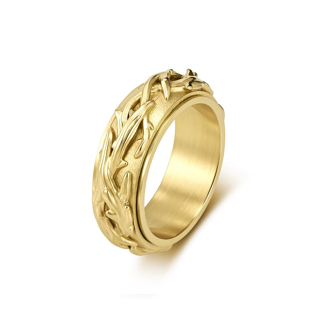 Kemston Thorn Vine Spinner Ring for Men Stainless Steel Vintage Style K-R1195