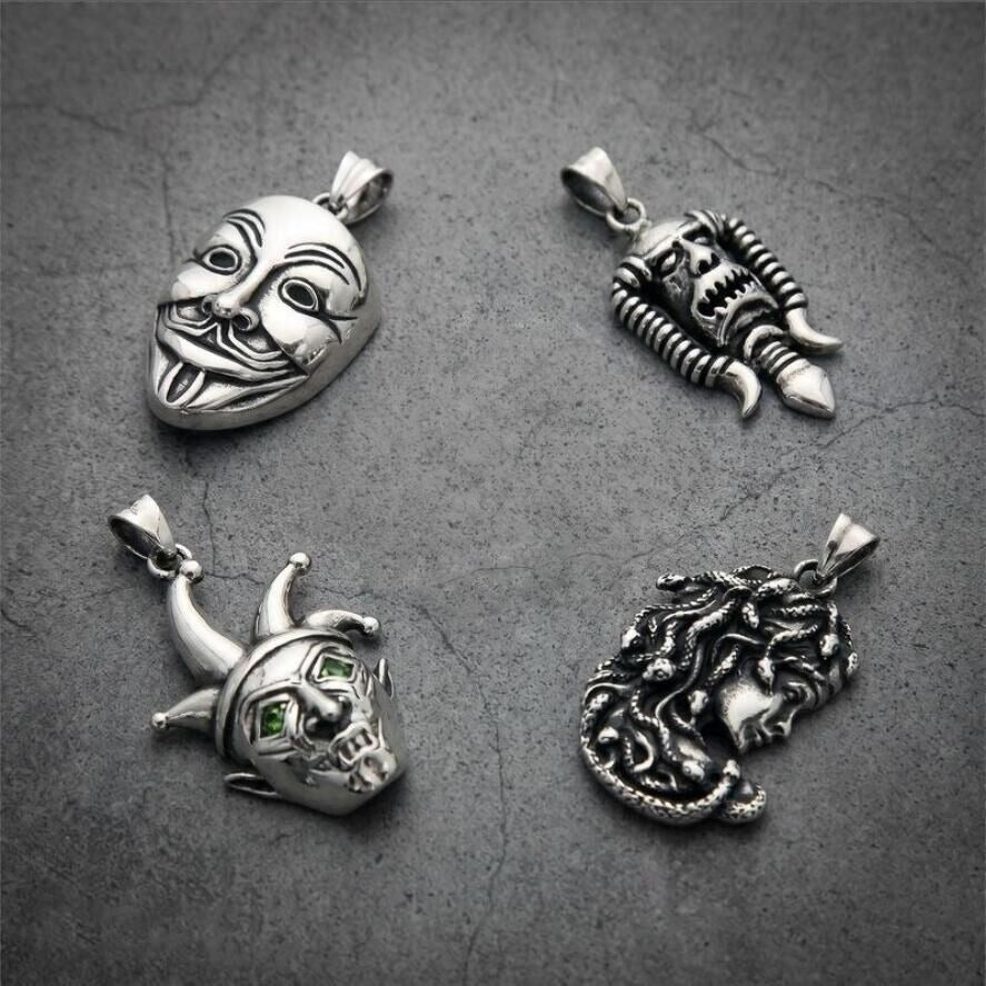 Kemstone Stainless Steel Gothic Joker Mask Pendant Necklace for Men KP118521-LU