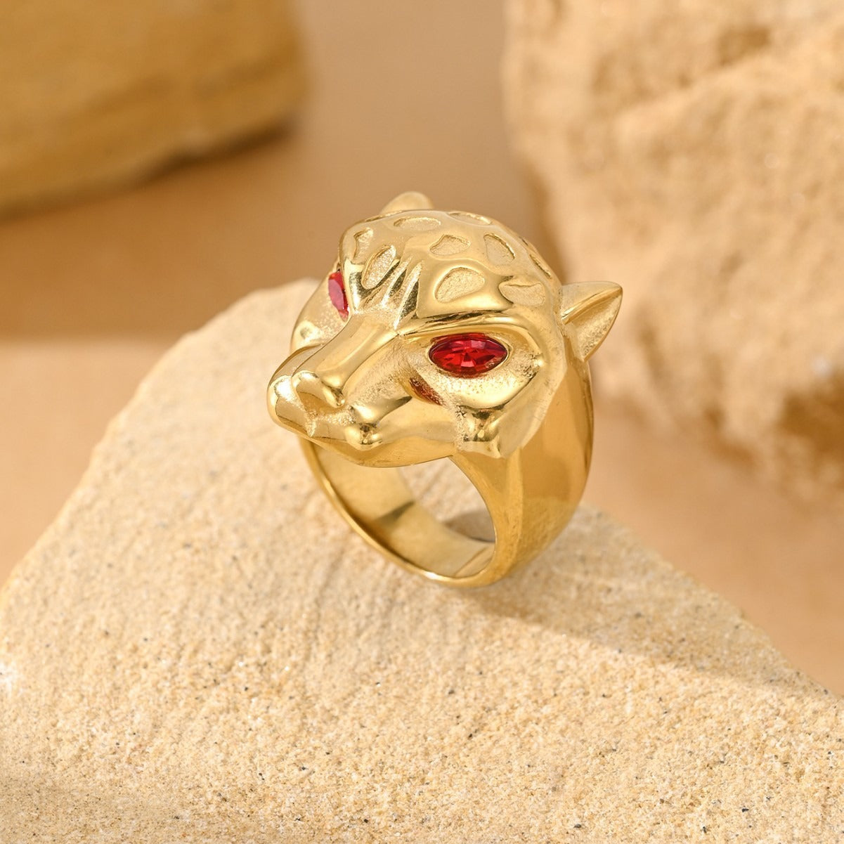 Kemston Leopard Head Ring for Men Stainless Steel Red Green Cubic Zirconia Stone Eyes TR0533