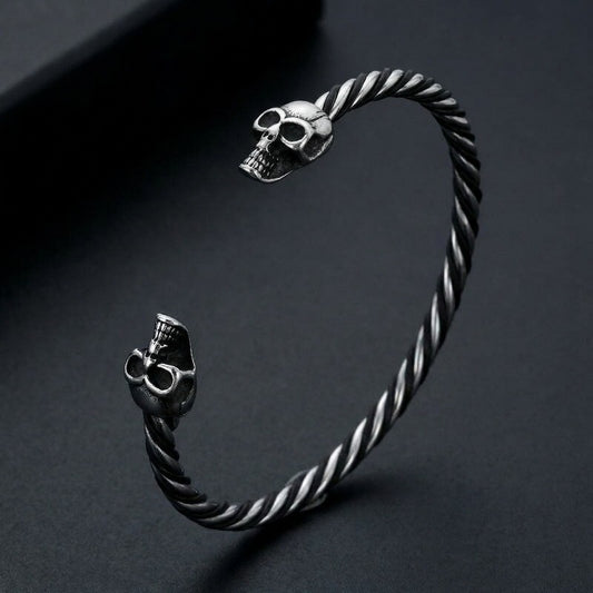 Kemstone Stainless Steel Viking Wolf Skull Cuff Bracelet for Men Twisted Rope Open Bangle KB96851-BD
