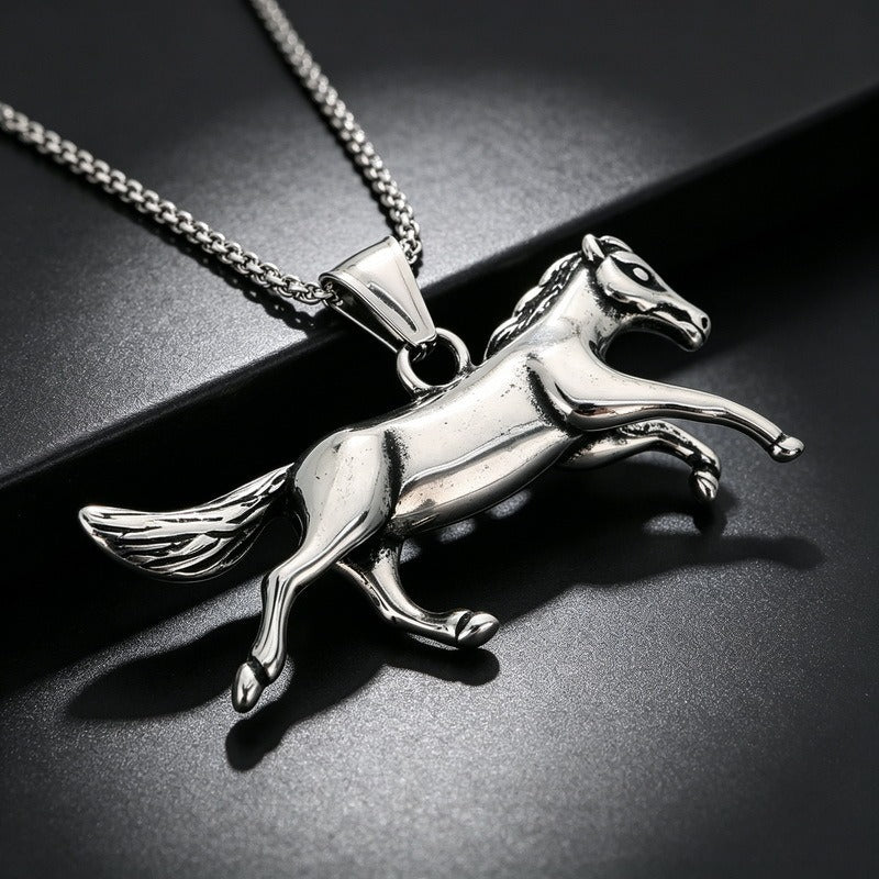Kemston Stainless Steel Pegasus Horse Pendant Necklace for Men Wing Vintage Silver KP118626-LU