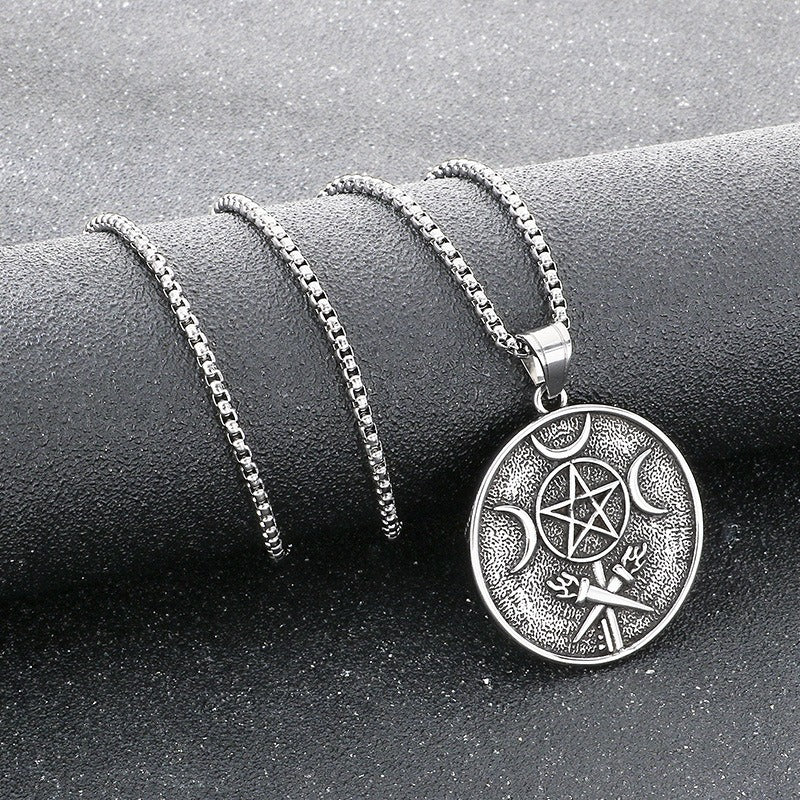 Kemstone Titanium Steel Pentagram Moon Pendant Necklace for Men KP117025-LU