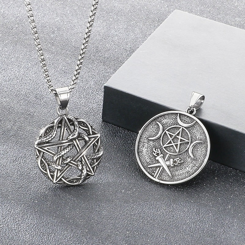 Kemstone Titanium Steel Pentagram Moon Pendant Necklace for Men KP117025-LU