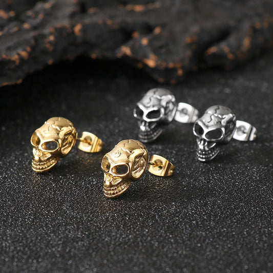 Kemstone Men’s Stainless Steel Skull Stud Earrings – Gothic Punk Style KE117706-KJX