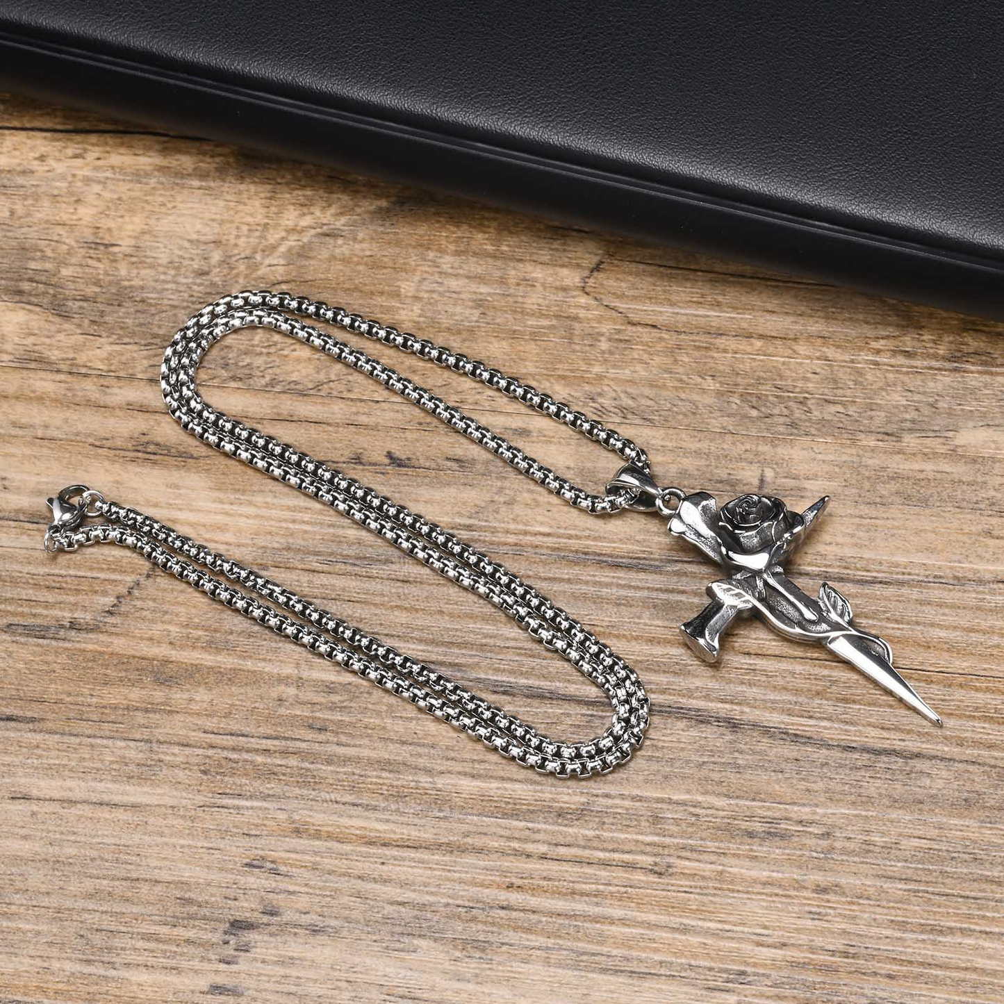 Kemstone Men’s Stainless Steel Necklace – Rose Cross Gothic Pendant PN-1870
