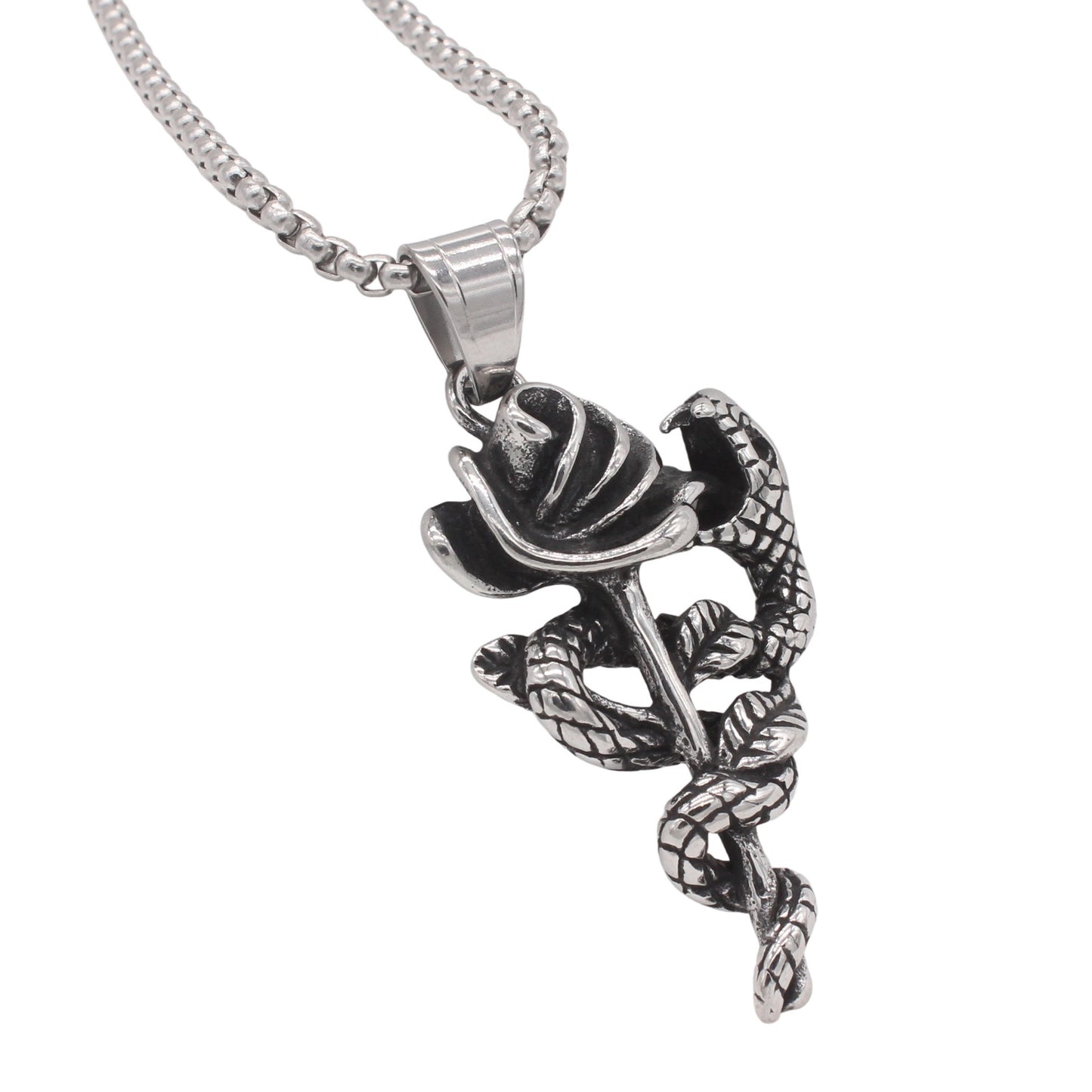 Kemstone Titanium Steel Rose Snake Pendant Necklace for Men P1538