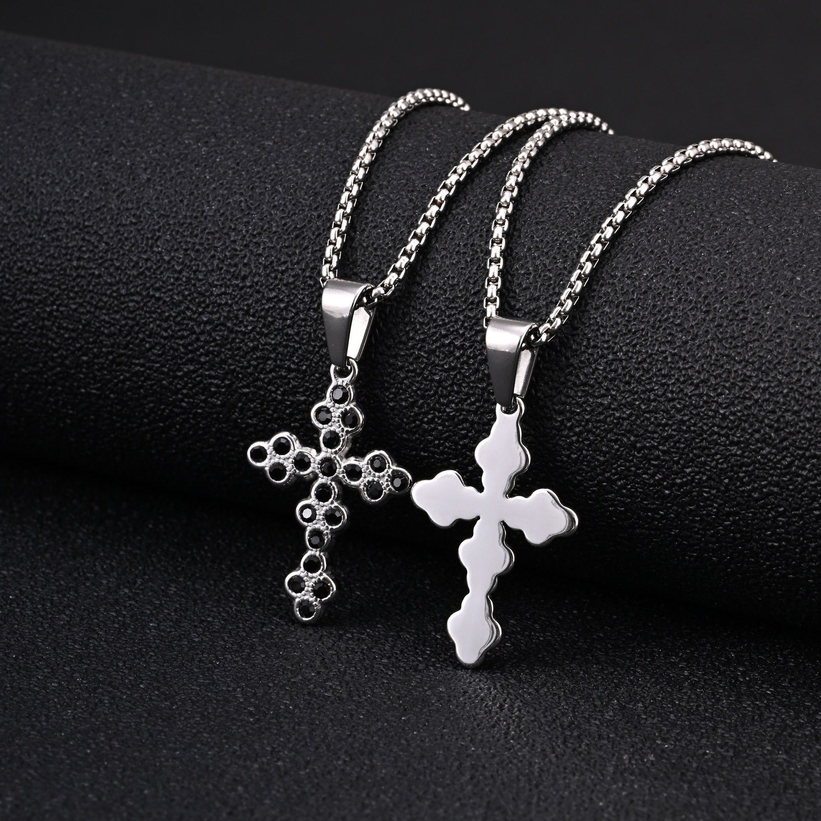 Kemstone Stainless Steel Black Cubic Zirconia Cross Necklace Pendant
