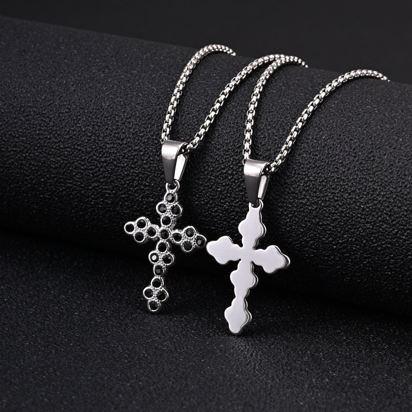 Kemstone Stainless Steel Black Cubic Zirconia Cross Pendant Necklace for Men Women PN-2320