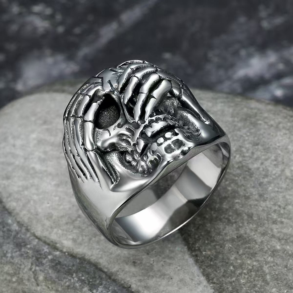 Kemstone Skeleton Hand Skull Ring for Men Stainless Steel Gothic Vintage TR0534