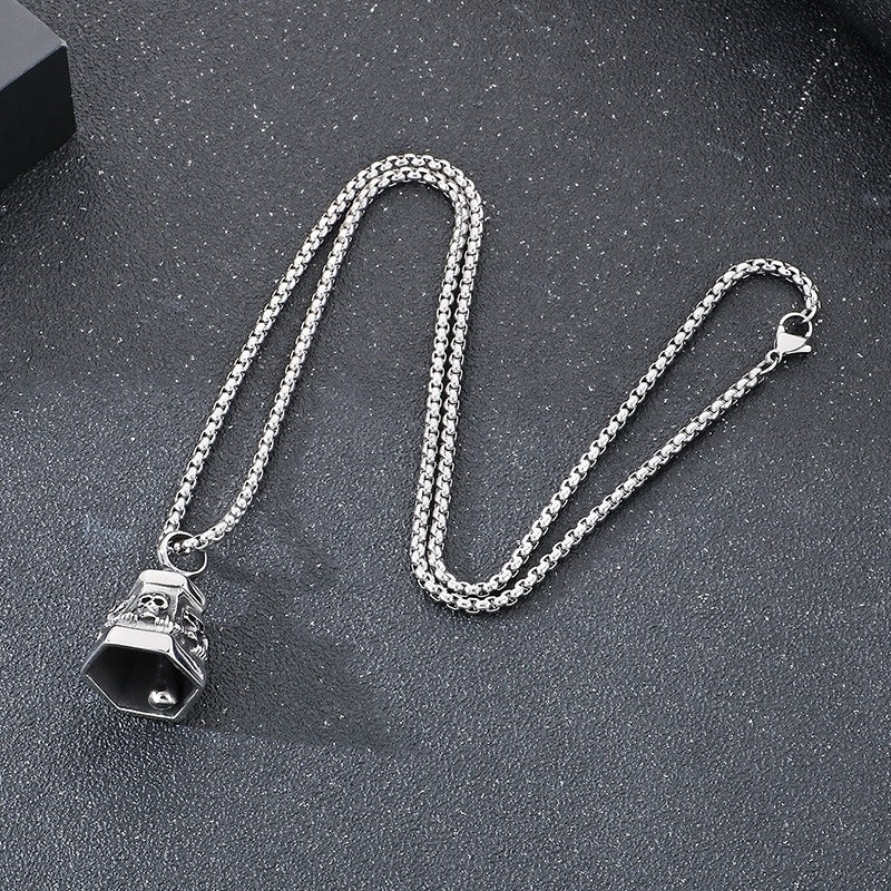 Kemstone Titanium Steel Skull Bell Pendant Necklace for Men Hexagon Gothic Silver Gold KP115582-KJX