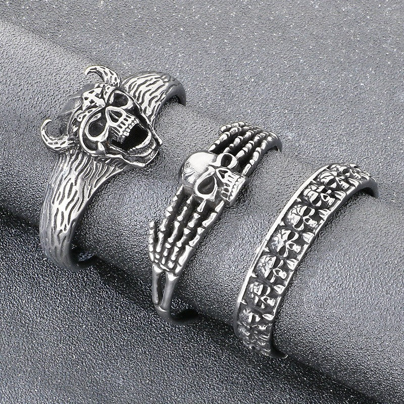 Kemstone Viking Skull Cuff Bracelet Titanium Steel Gothic Open Bracelet for Men KB209286-LU