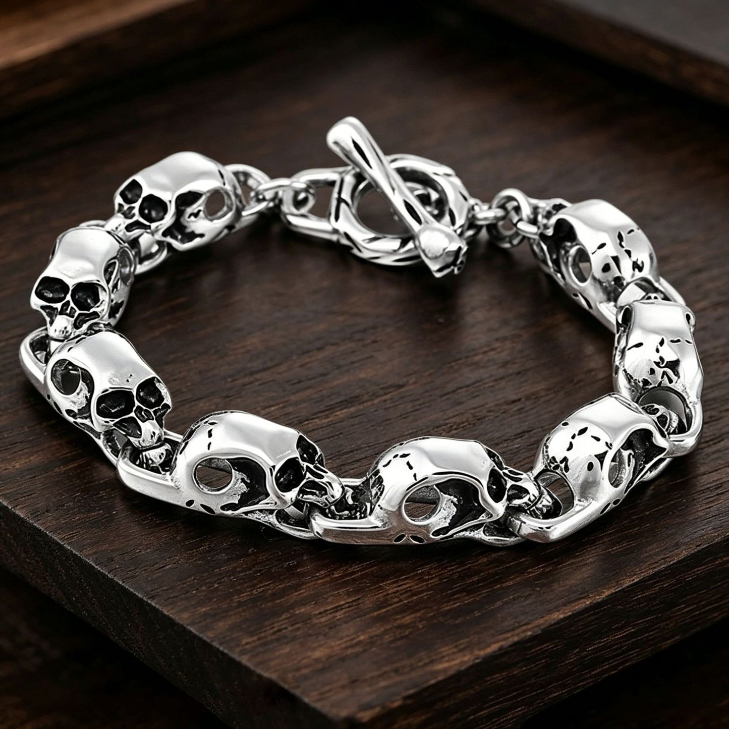 Kemstone Titanium Steel Skull Link Bracelet for Men Gothic Punk Chain KP27293-D