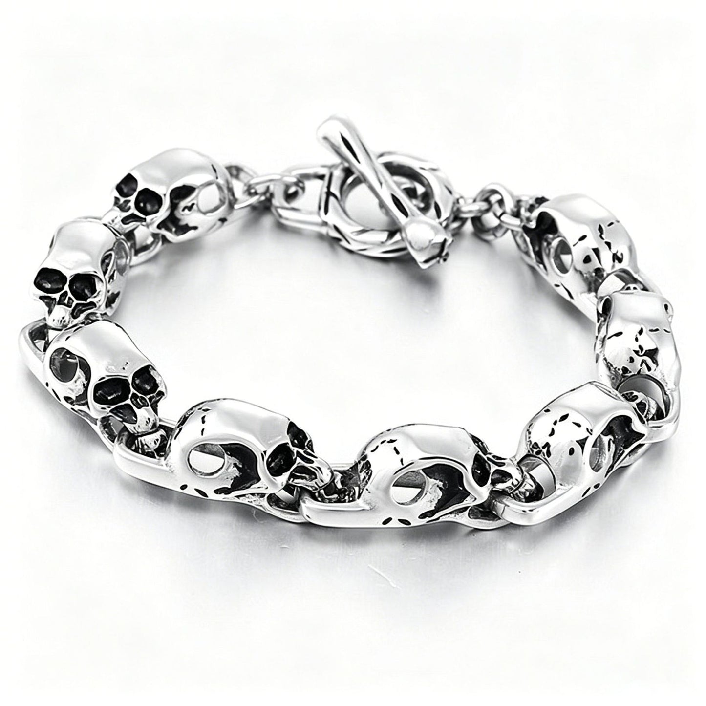 Kemstone Titanium Steel Skull Link Bracelet for Men Gothic Punk Chain KP27293-D