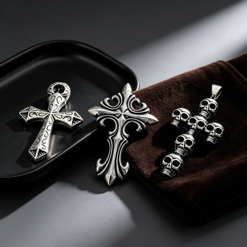 Kemstone Stainless Steel Gothic Skull Cross Pendant Necklace for Men Punk KP118631-LU