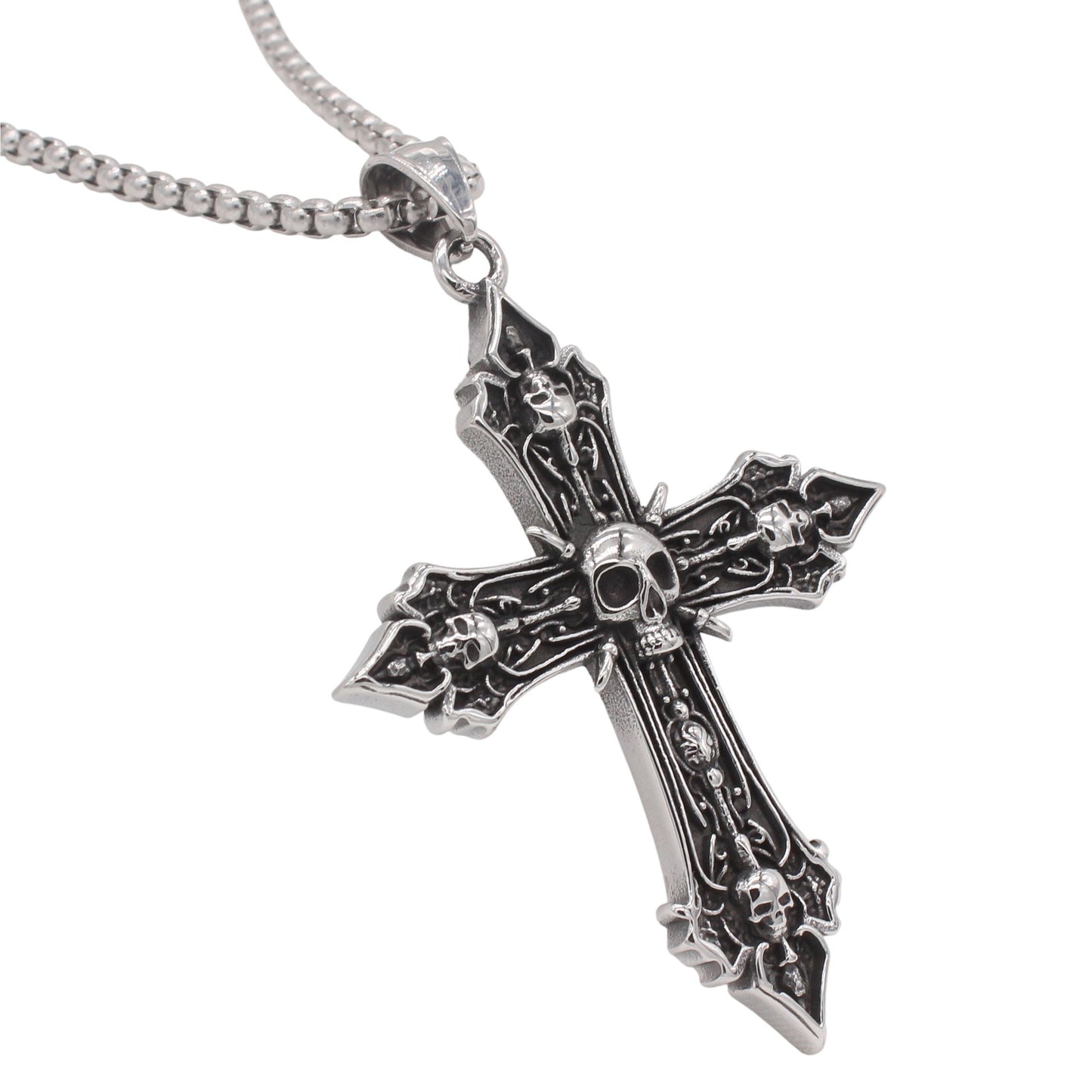 Kemstone Vintage Skull Cross Titanium Steel Pendant Necklace P1501