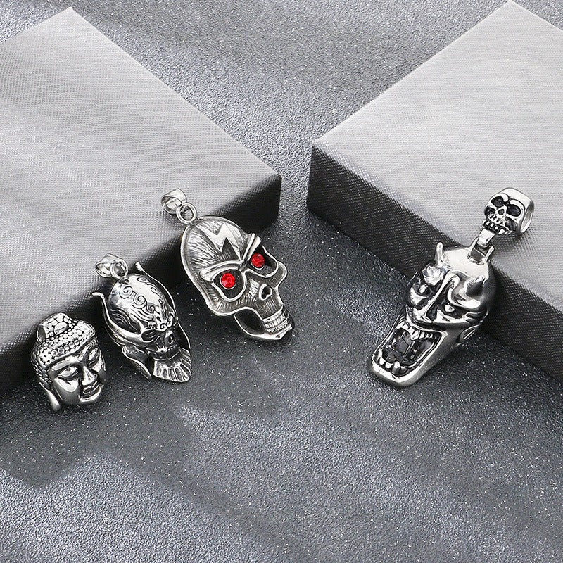 Kemstone Skull Pendant Necklace Titanium Steel Viking Helmet Design for Men Silver KP117049-LU