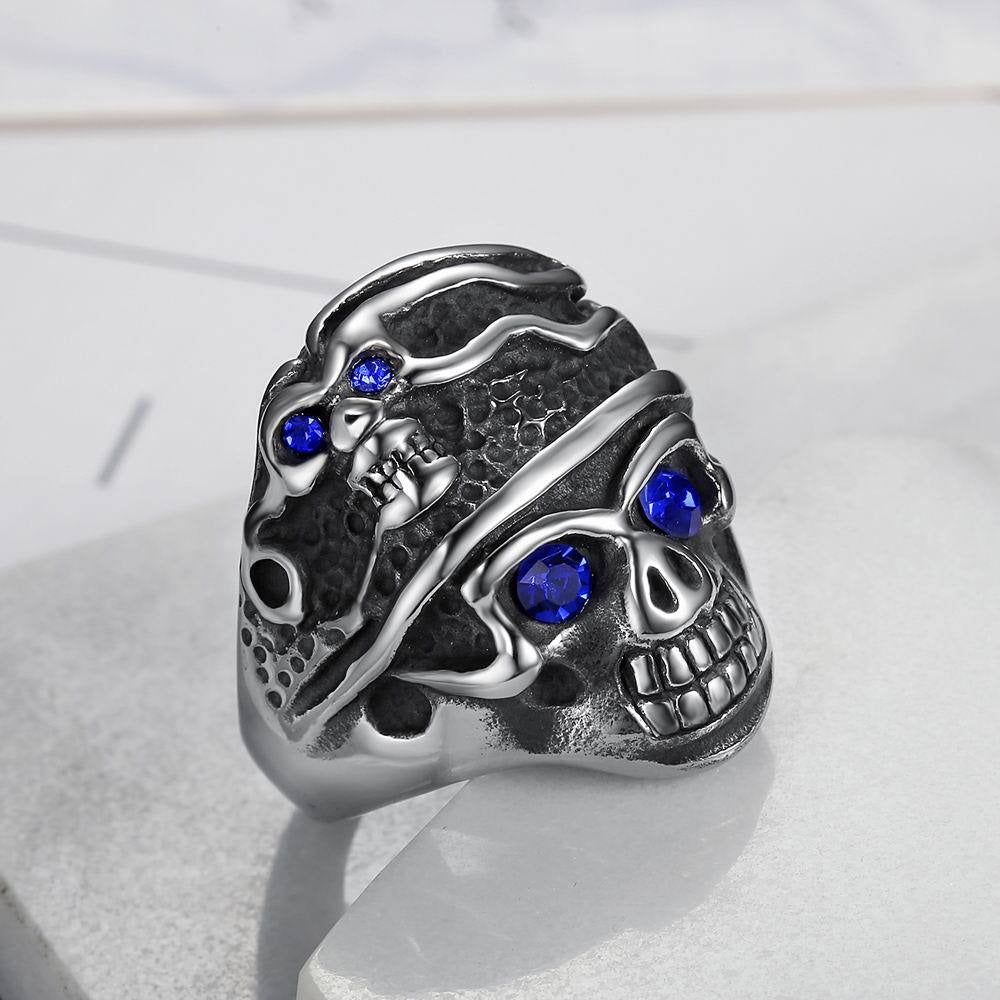 Kemstone Blue Stone Skull Ring for Men 316 Stainless Steel TR0067