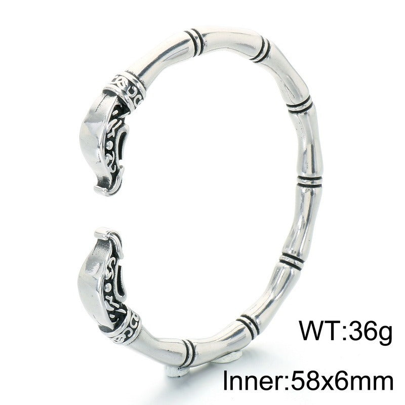 Kemston Snake Head Cuff Bracelet for Men Titanium Steel Bamboo Link Gothic KB214278-LU
