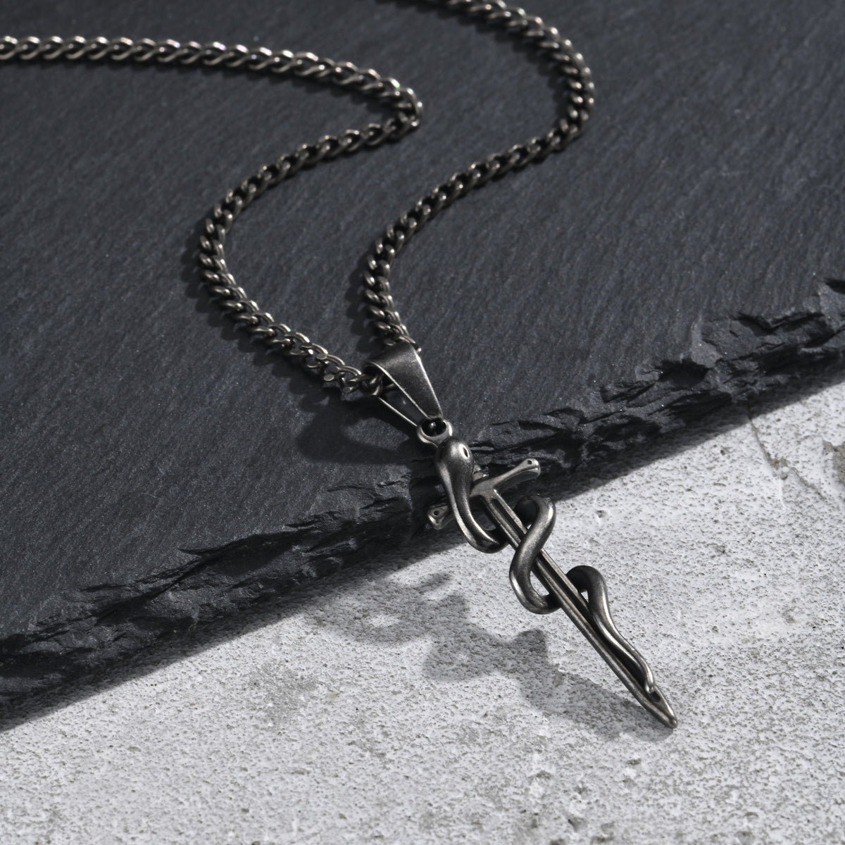 Kemstone Snake Sword Pendant Necklace for Men Stainless Steel PN-2391