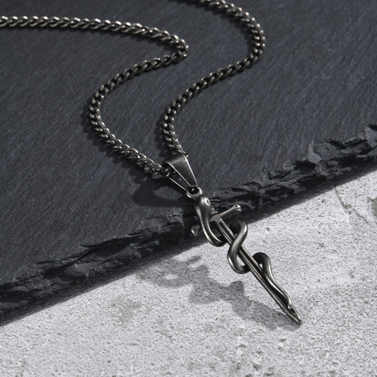 Kemstone Snake Sword Pendant Necklace for Men Stainless Steel PN-2391