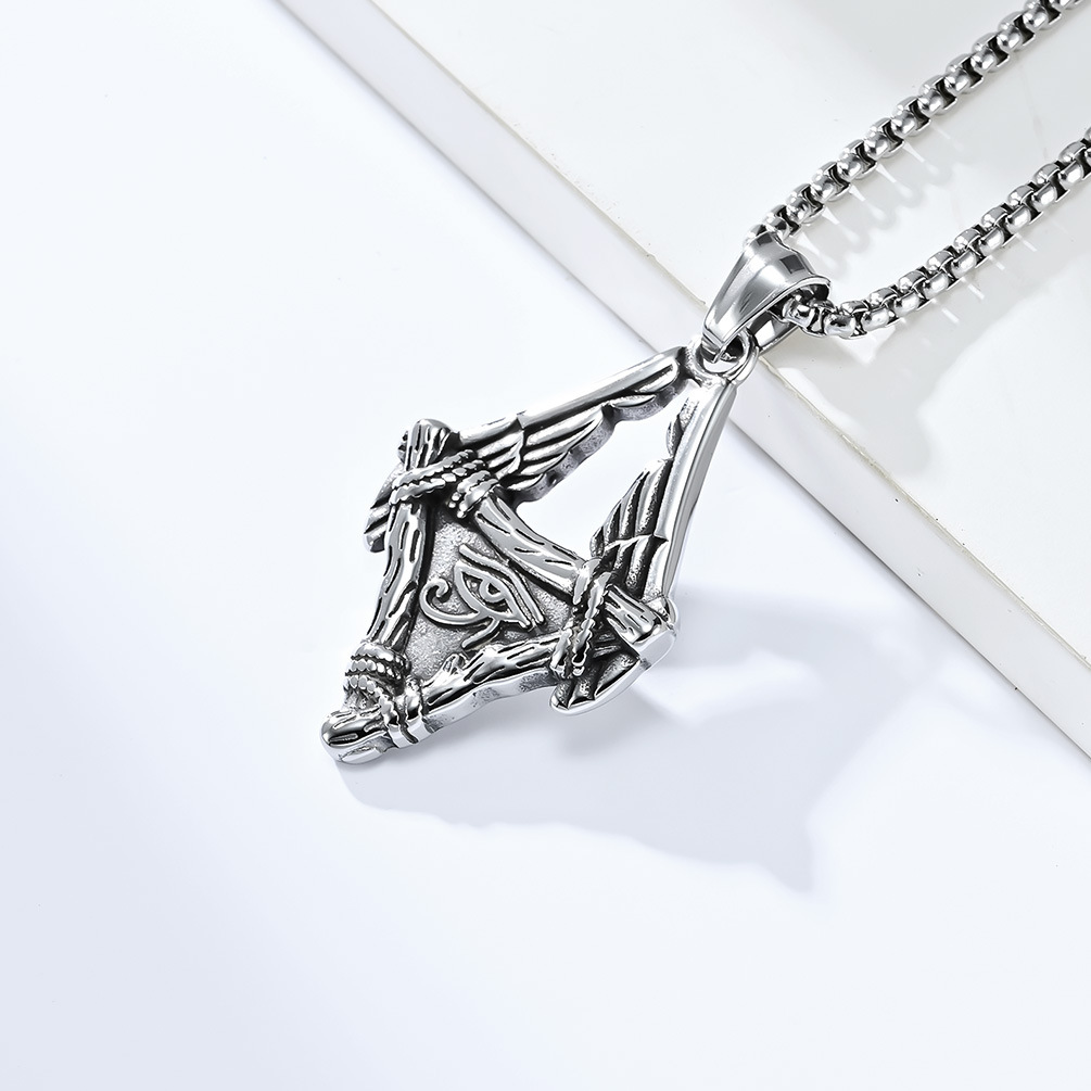 Kemstone Eye-Inspired Wing Pendant Necklace for Men Stainless Steel Egyptian Style Gothic Streetwear K-PT479