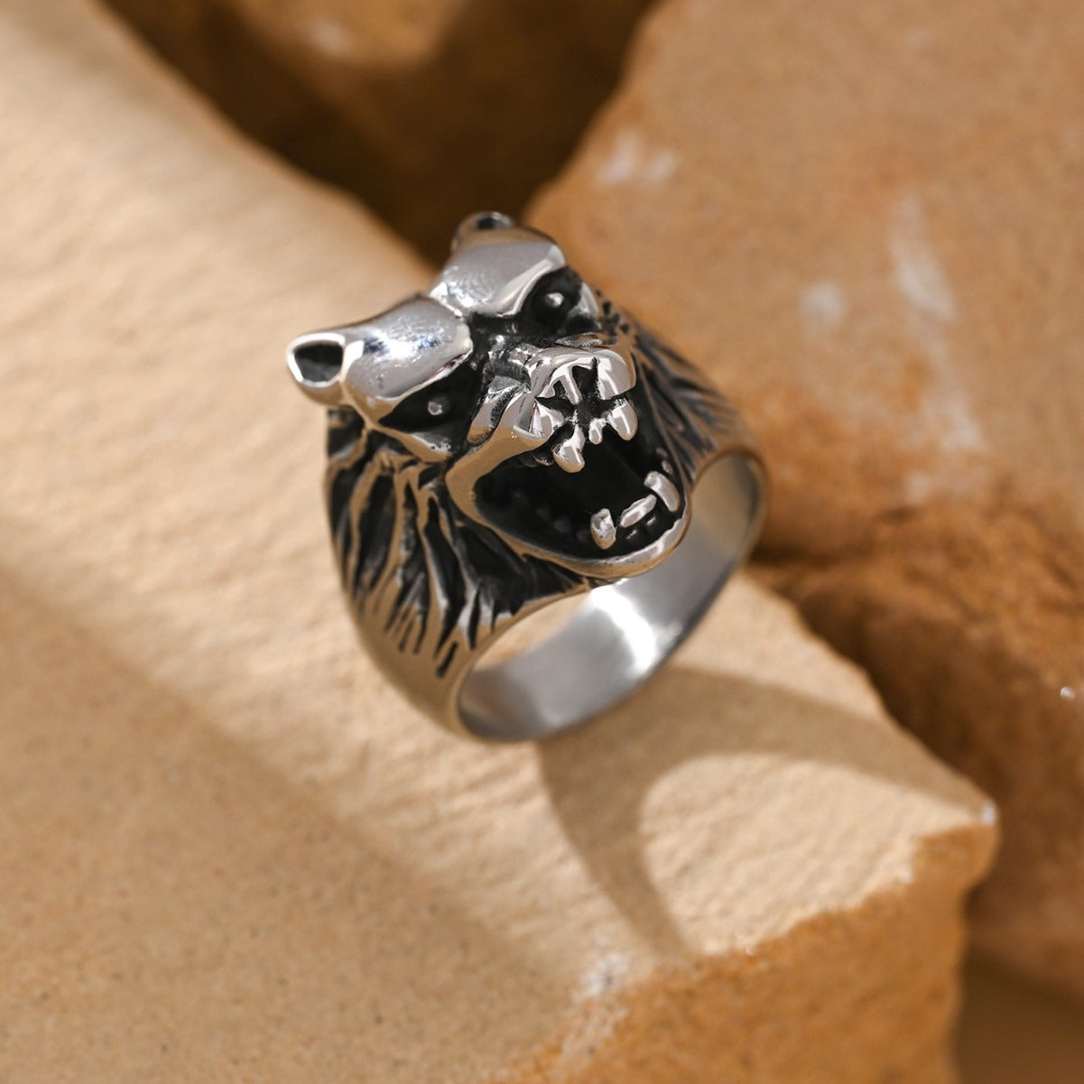 Kemston Stainless Steel Wolf Head Ring for Men Vintage TR0411