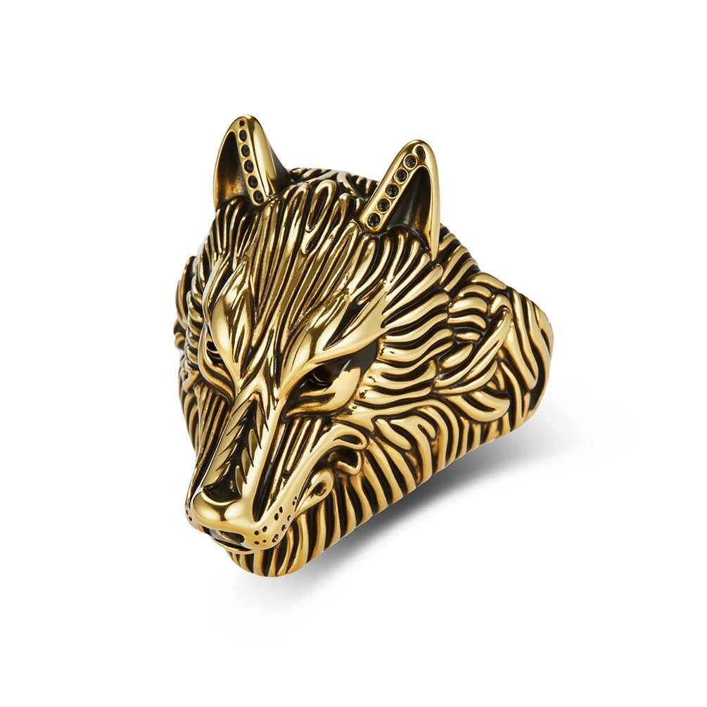 Kemston Stainless Steel Wolf Head Signet Ring for Men Gothic Viking Animal Jewelry K-R1086