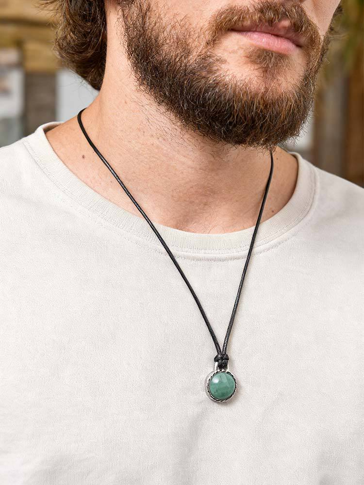 Kemstone Tiger Eye Stone Pendant Necklace Stainless Steel Vintage Rope for Men NC-2660