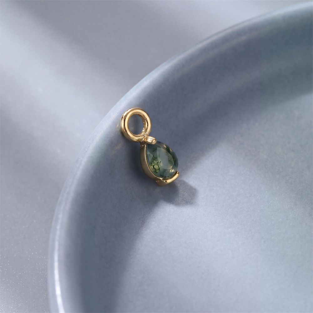 Kemstone 925 Sterling Silver Moss Agate Drop Charm for Women Natural Stone Pendant 60267647920C